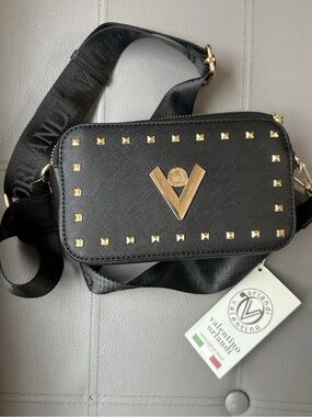 NWT Valentino Orlandi Black Gold Studded Camera
Crossbody Bag Double Zipper